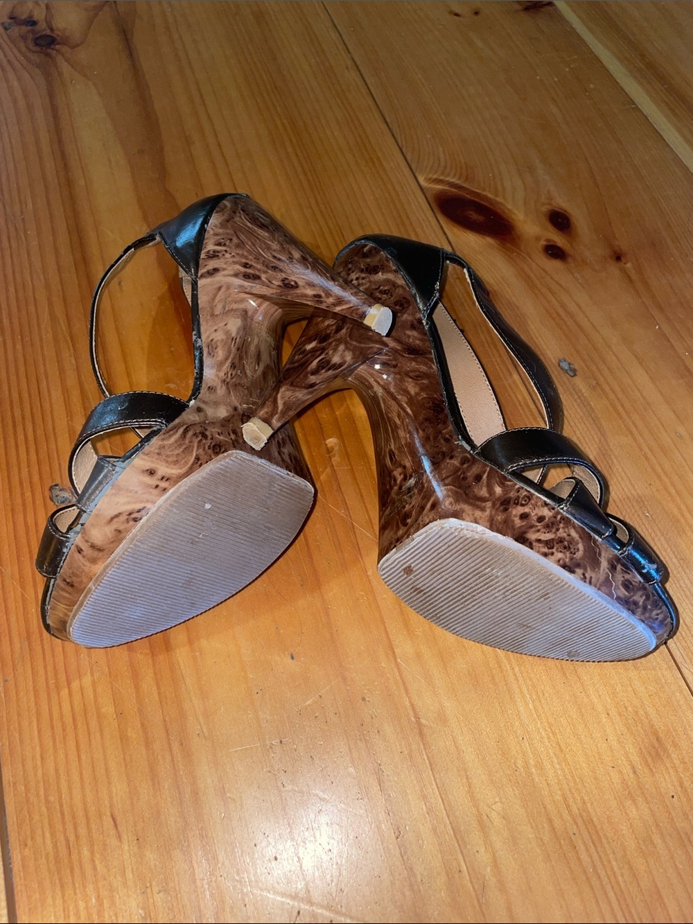 Steven By Steve Madden Black Strappy Heels with Wood-Effect Platform - Picture 6 of 8